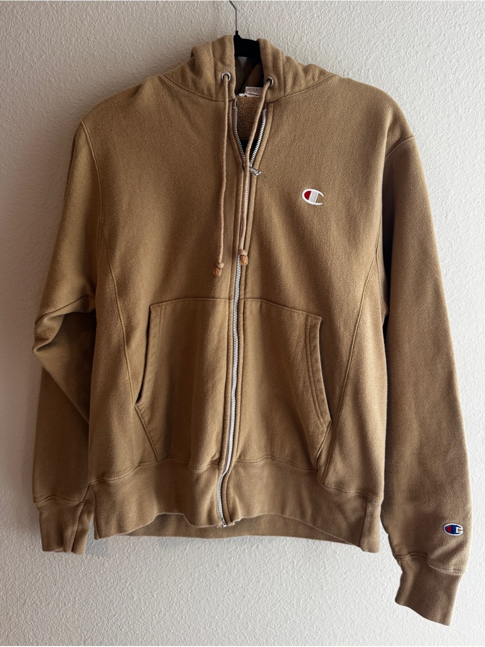 Champion Reverse Weave Men's Tan Full-Zip Hoodie Sweatshirt Small